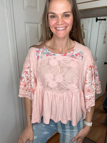 Farly Lace Detail Short Sleeve Top - Pol
