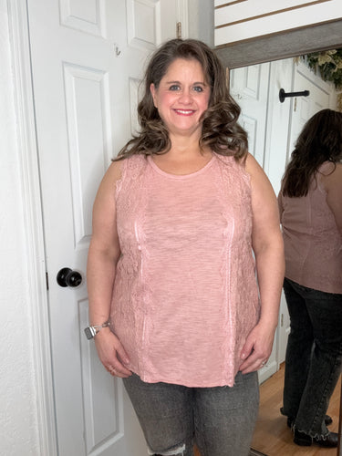 Liora Lace Trimmed Tank Top Pink- Vocal