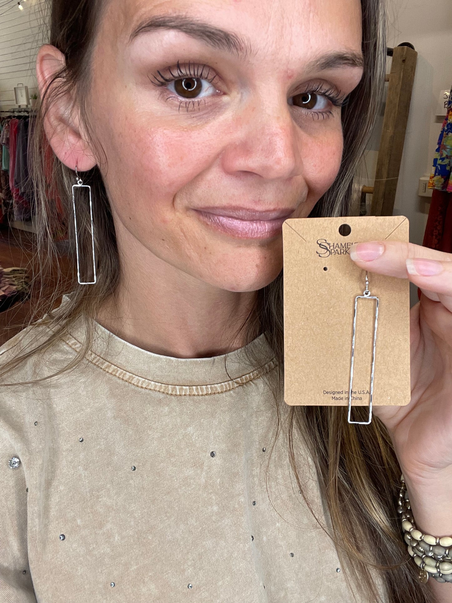 Silver Long Bar Wire Drop Earrings