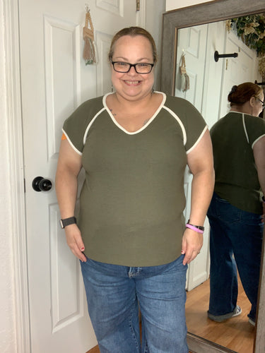 Tillie Textured Short Sleeve Top Olive - Tres Bien