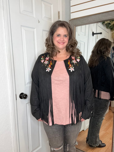 Arden Suede Fringe Layering Jacket Black- Vocal