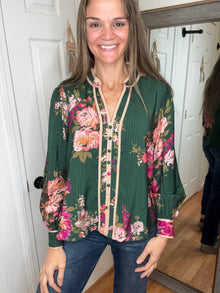 Fayla Long Sleeve Blouse Top Green- Oddi