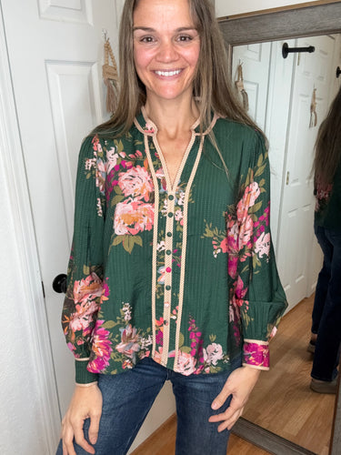 Fayla Long Sleeve Blouse Top Green- Oddi