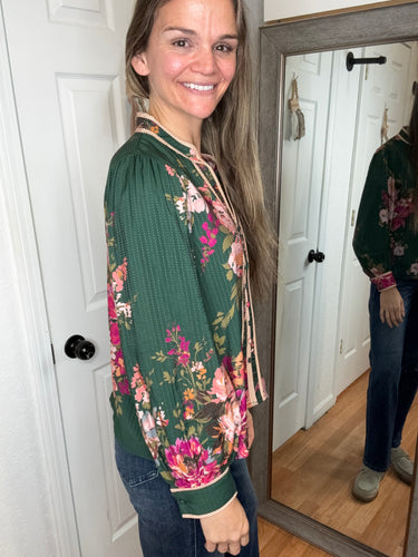 Fayla Long Sleeve Blouse Top Green- Oddi