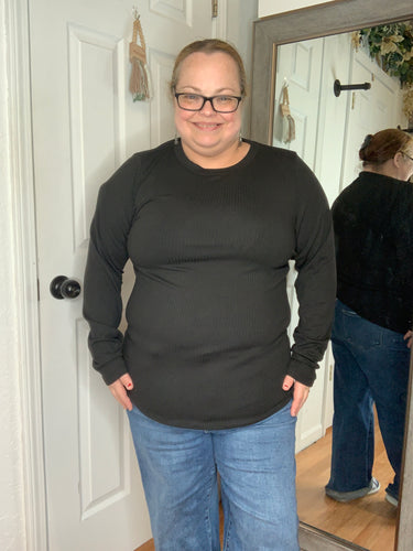 Reese Ribbed Long Sleeve Top Black- Michelle Mae