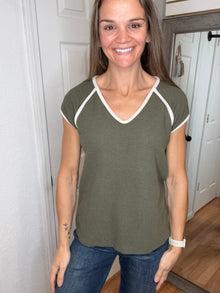 Tillie Textured Short Sleeve Top Olive - Tres Bien