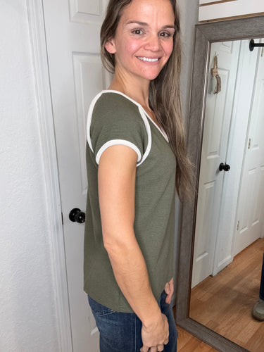 Tillie Textured Short Sleeve Top Olive - Tres Bien