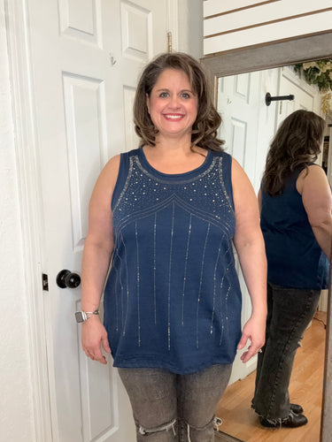 Glitzey Sleeveless Top Navy- Vocal
