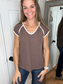 Tillie Textured Short Sleeve Top Brown - Tres Bien