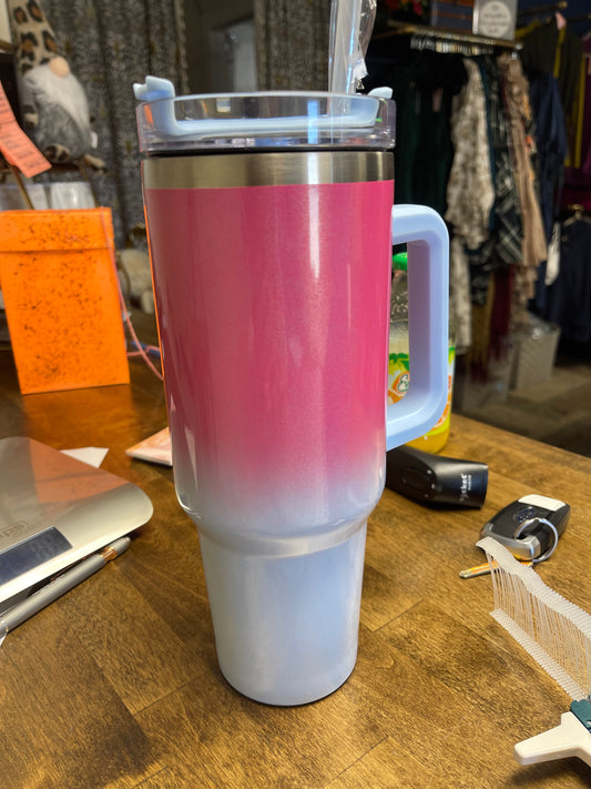Tumbler 40oz - Holographic Glitter Shimmer - pink to blue ombre