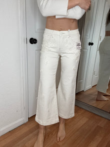 Dottie Floral Wide Leg Crop Denim Cream- Risen