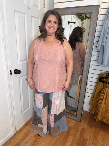 Patty Patchwork Chambray Denim Pants - Oli & Hali