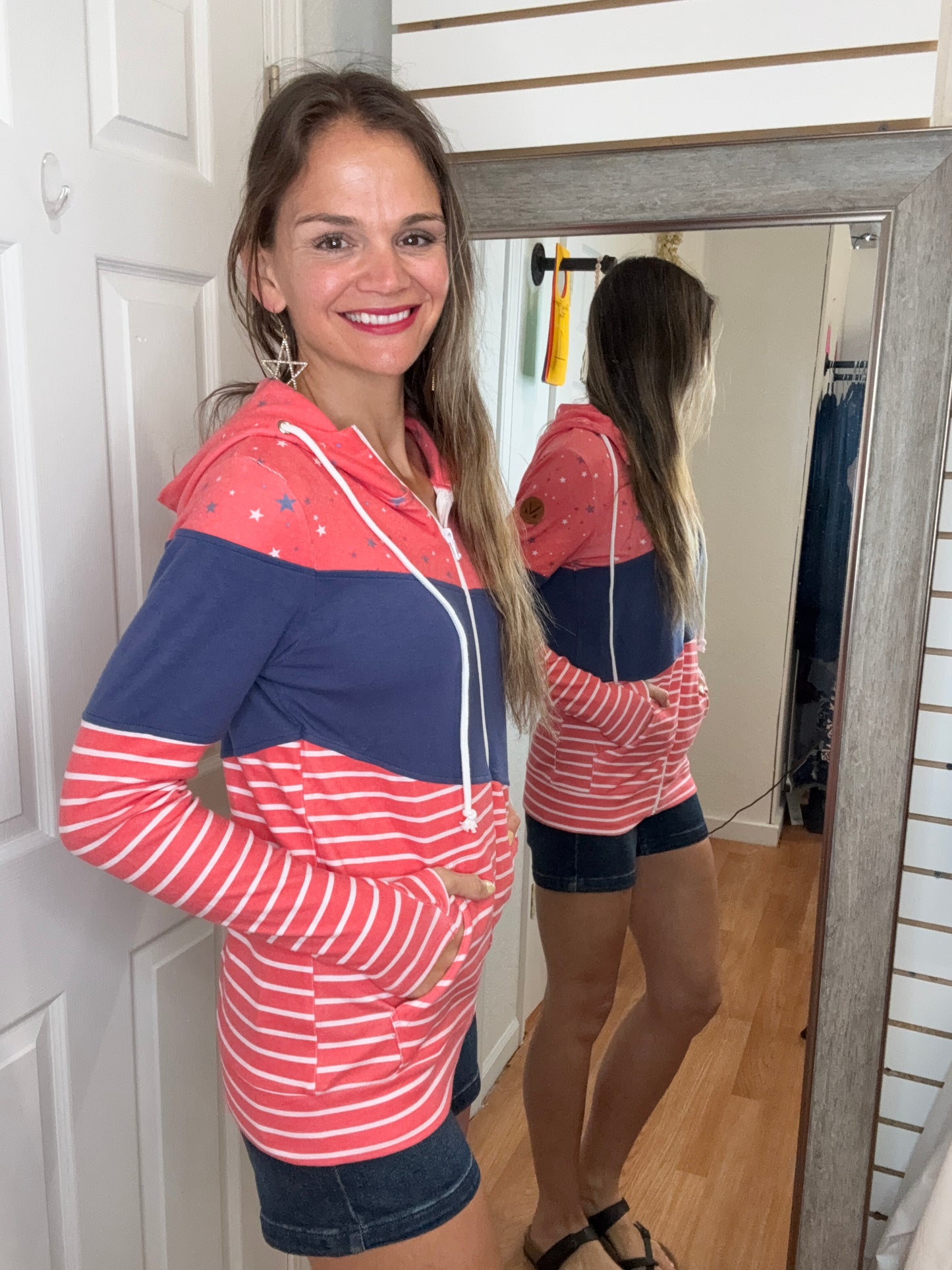 LIBERTY STARS NAVY AND STRIPES FULLZIP HOODIE - MICHELLE MAE