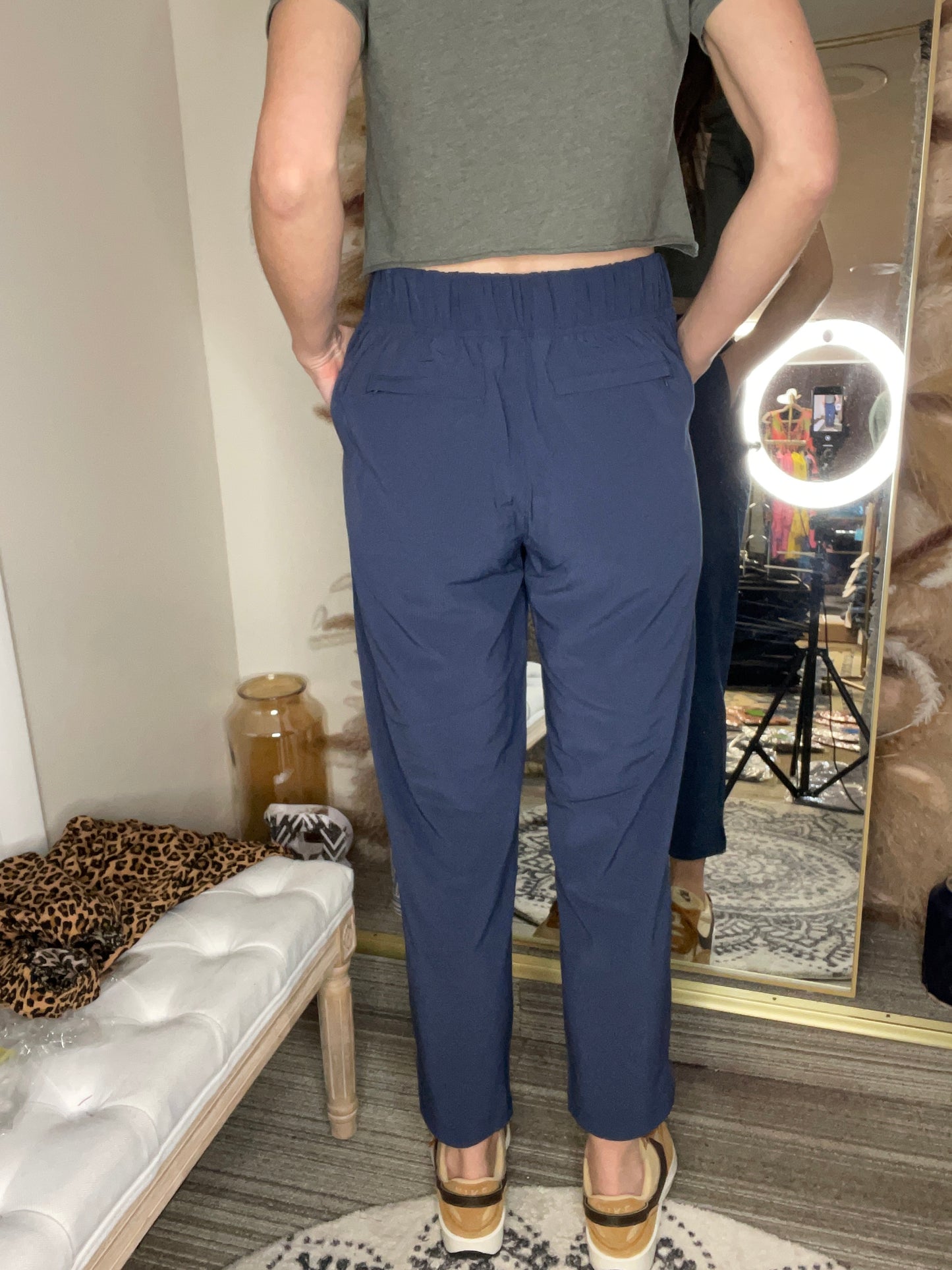 CRINKLE WOVEN PANT- Peacock Navy