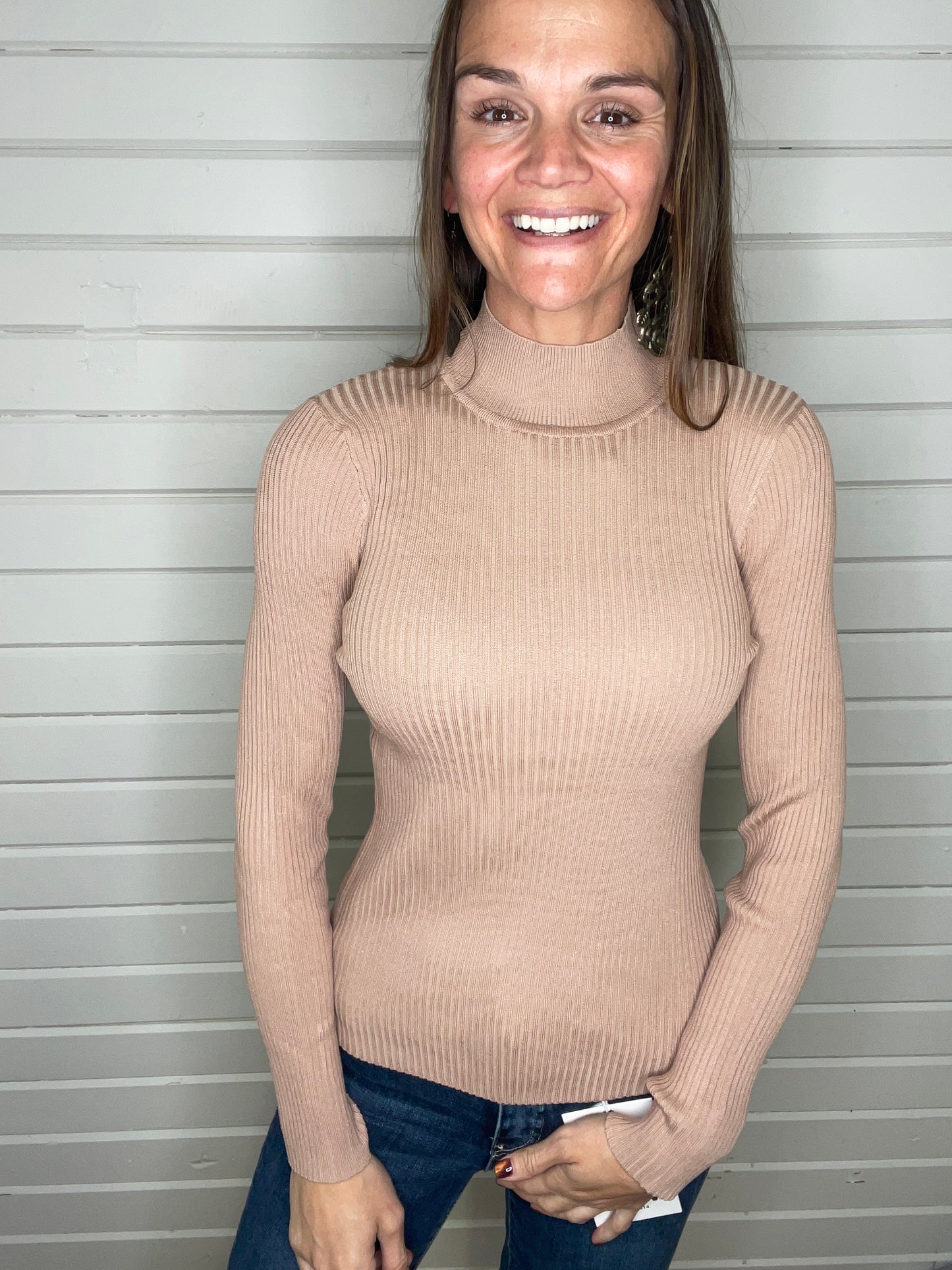 Cher Mock Neck Sweater Top - Beige