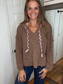 Crystal Chenille Hooded Sweater Top Brown - POL