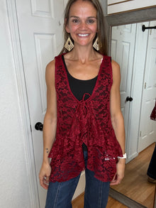 Delaney Lace Layering Vest Burgundy - Vocal