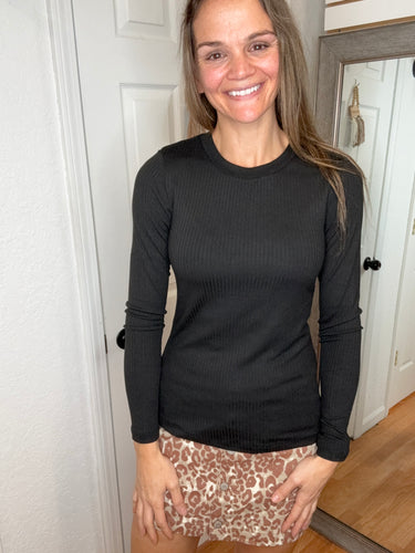 Reese Ribbed Long Sleeve Top Black- Michelle Mae