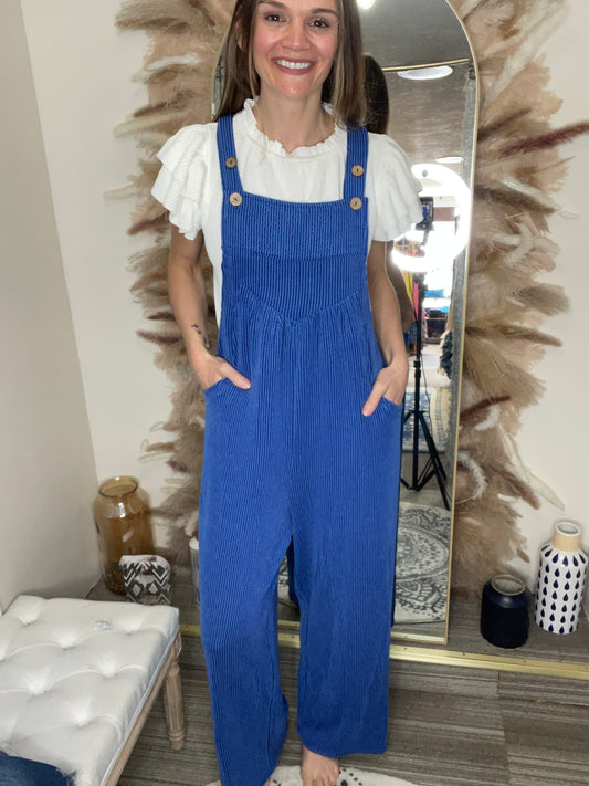 WIDE LEG OVERALL JUMPSUIT - BLUE