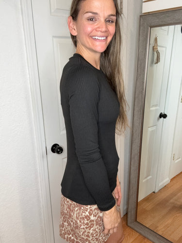 Reese Ribbed Long Sleeve Top Black- Michelle Mae