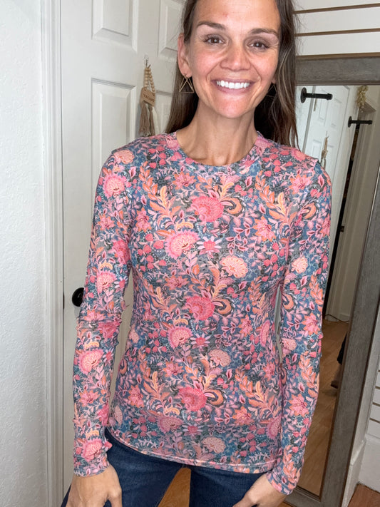 BLOOMS MESH TOP PINK FLORAL- BLAKELEY