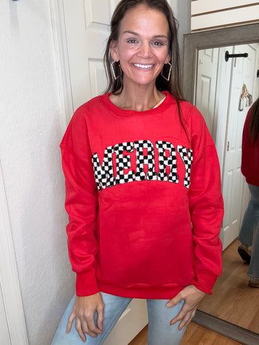 MERRY CHECKERED LETTER PULLOVER SWEATSHIRT - BLAKELEY
