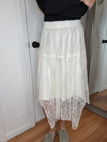 Ellie Asymmetrical Lace Midi Skirt Oat- Listicle