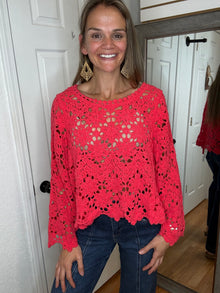 Penelope Open Knit Top Apple Red- POL