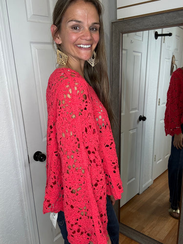Penelope Open Knit Top Apple Red- POL