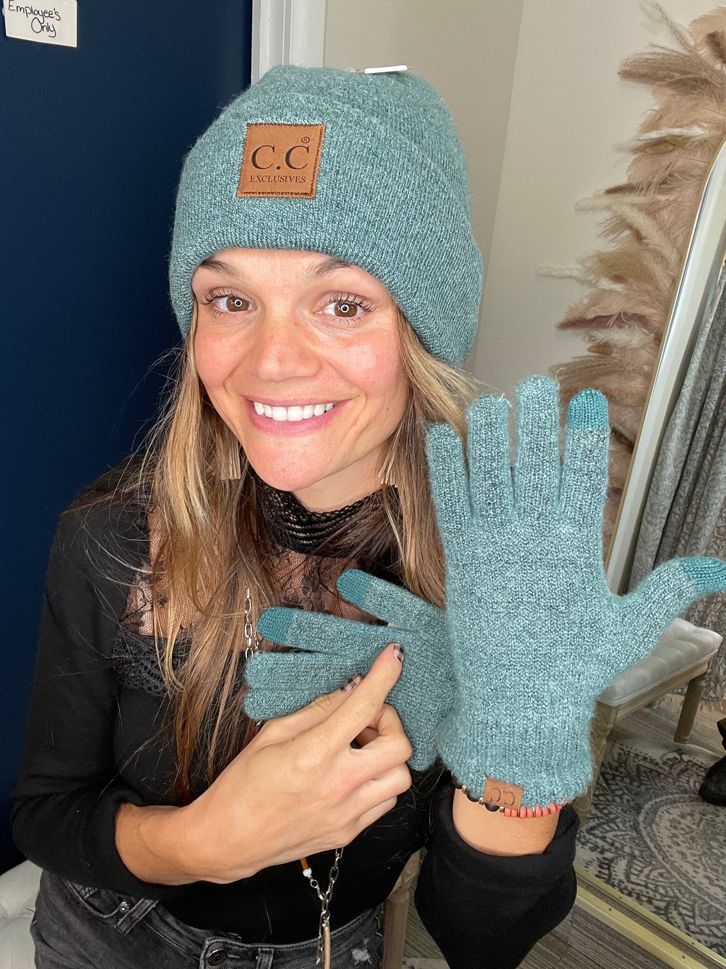 C.C Heather Knit Plain Gloves- FOREST