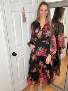 Lawry Long Sleeve Midi Dress Black- Oddi