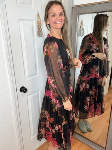 Lawry Long Sleeve Midi Dress Black- Oddi