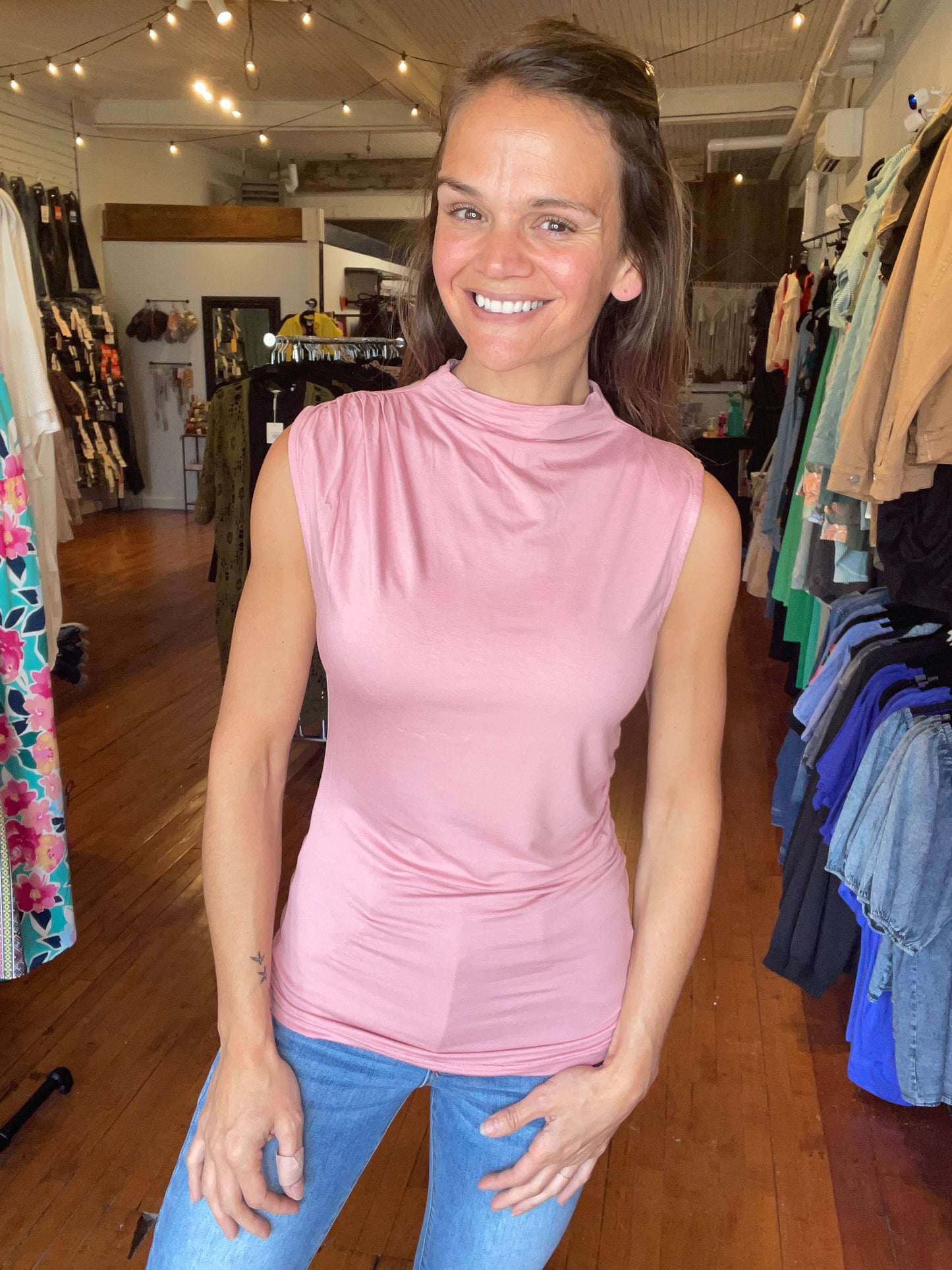 Mock Neck Tank-Mauve