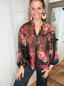 Lawry Long Sleeve Blouse Top Black- Oddi