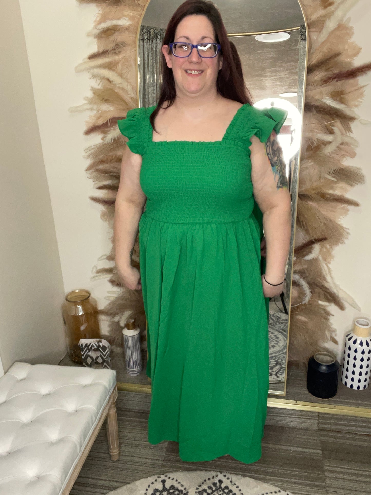 KELLY GREEN MIDI DRESS