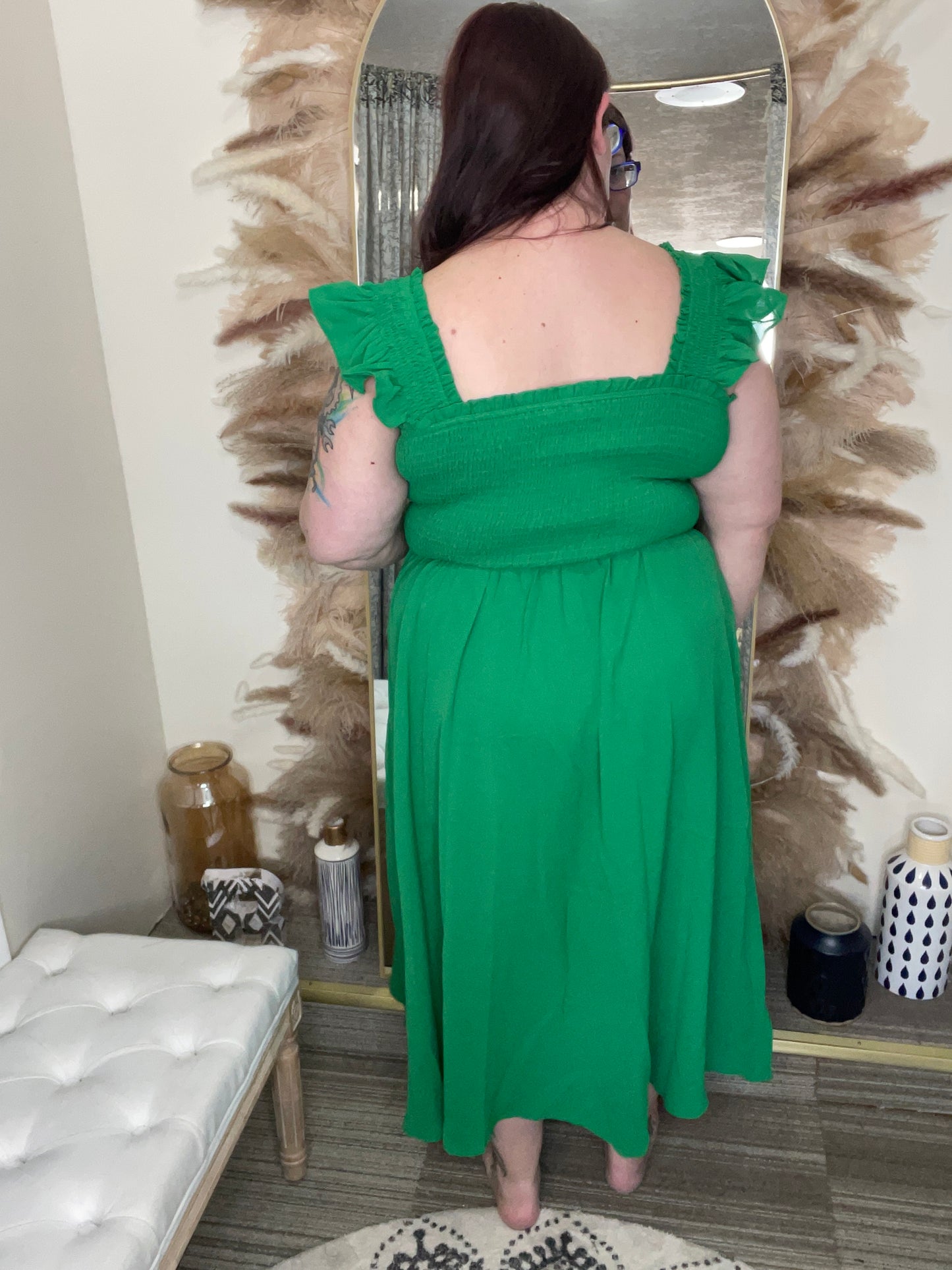 KELLY GREEN MIDI DRESS