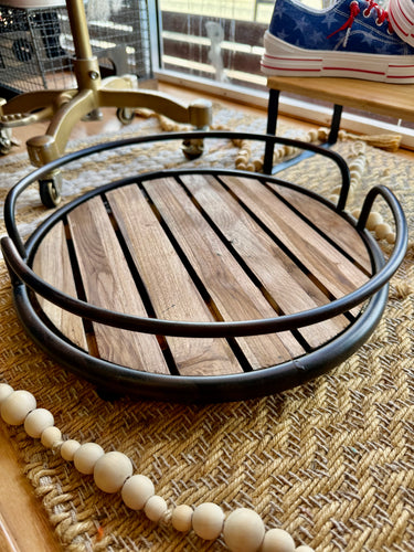Round Wood and Metal Tray