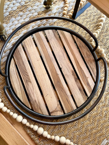 Round Wood and Metal Tray