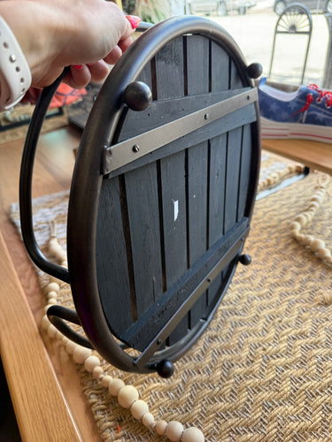 Round Wood and Metal Tray