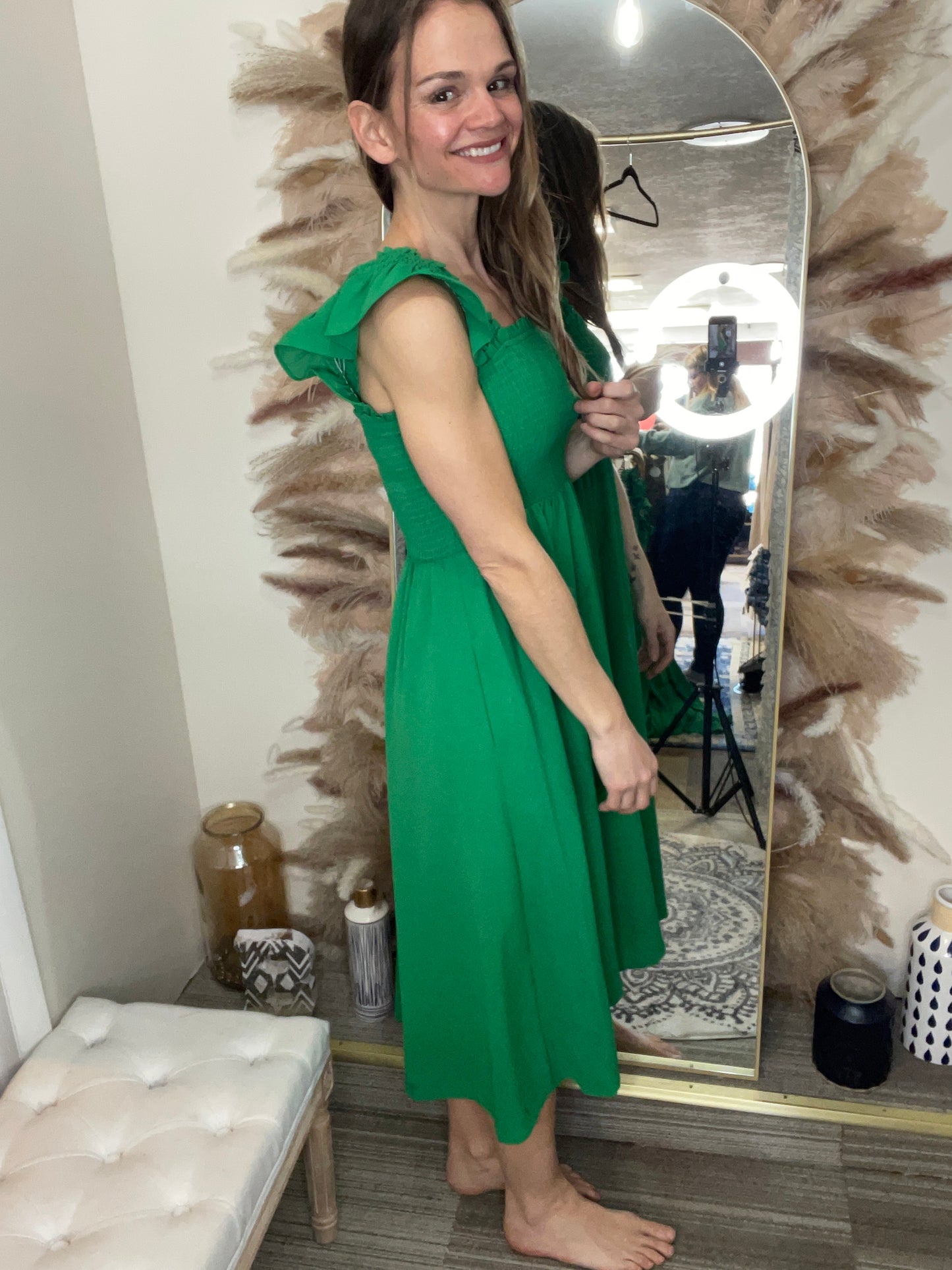 KELLY GREEN MIDI DRESS