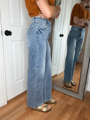 Molly Decorative Seam Wide Leg Jeans- Anniewear
