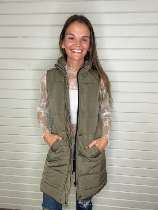 Harlow Long Vest - Olive