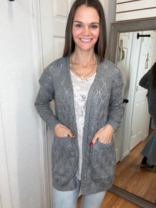 ROMONA OPEN KNIT CARDIGAN GRAY - MICHELLE MAE