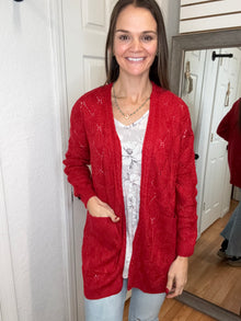 ROMONA OPEN KNIT CARDIGAN RED - MICHELLE MAE