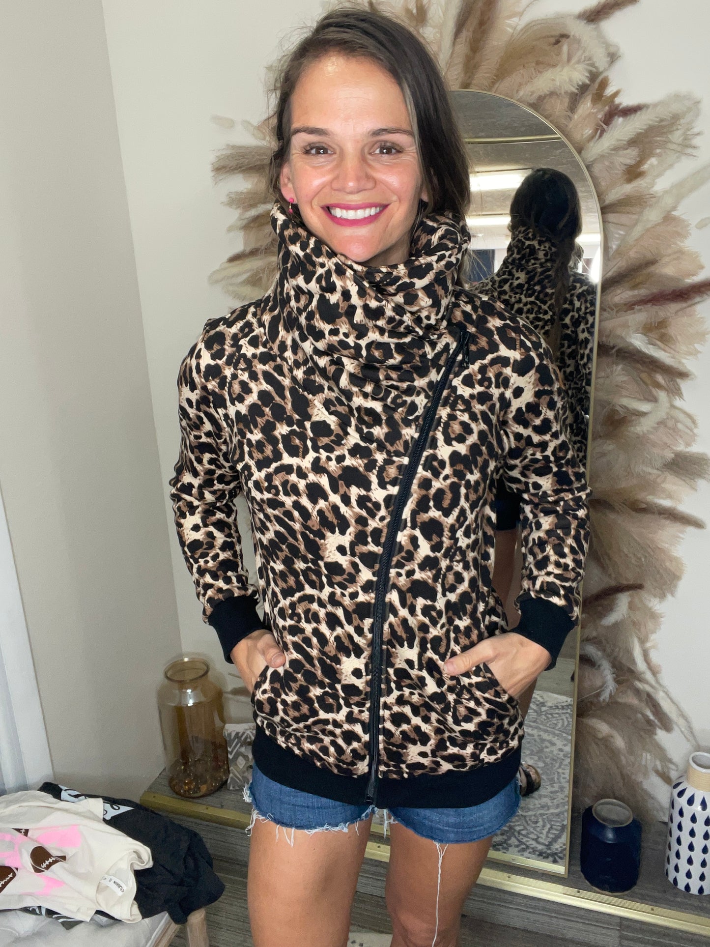 Quinn ZipUp Cowl - Luxe Leopard