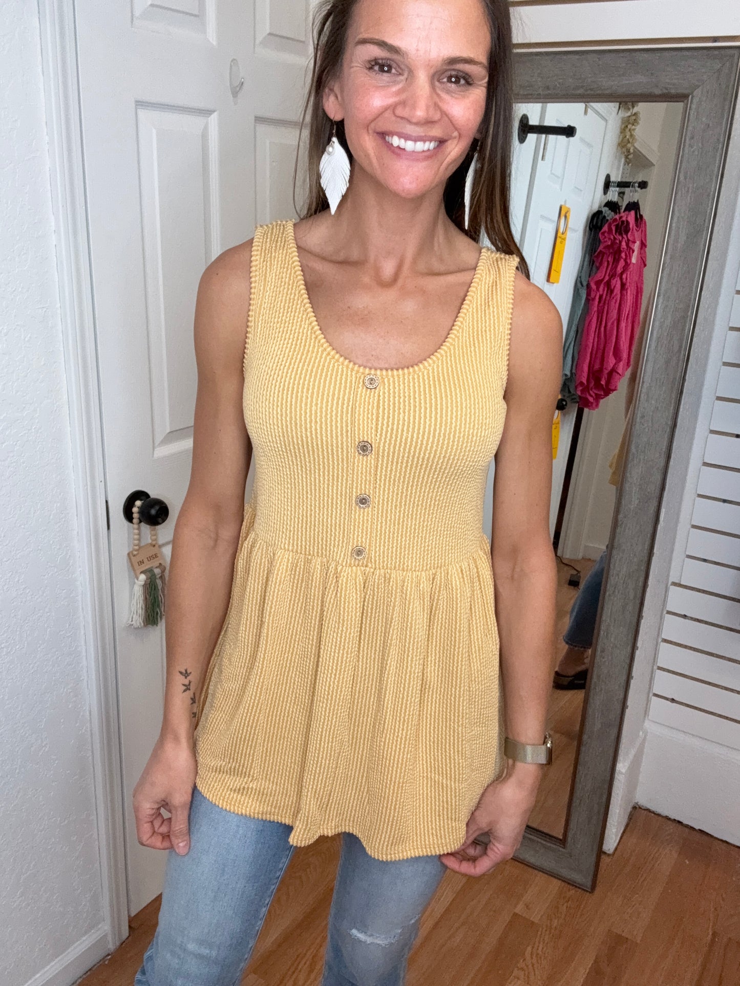 CAMDEN BABYDOLL HENLEY TANK - MUSTARD- HEIMISH