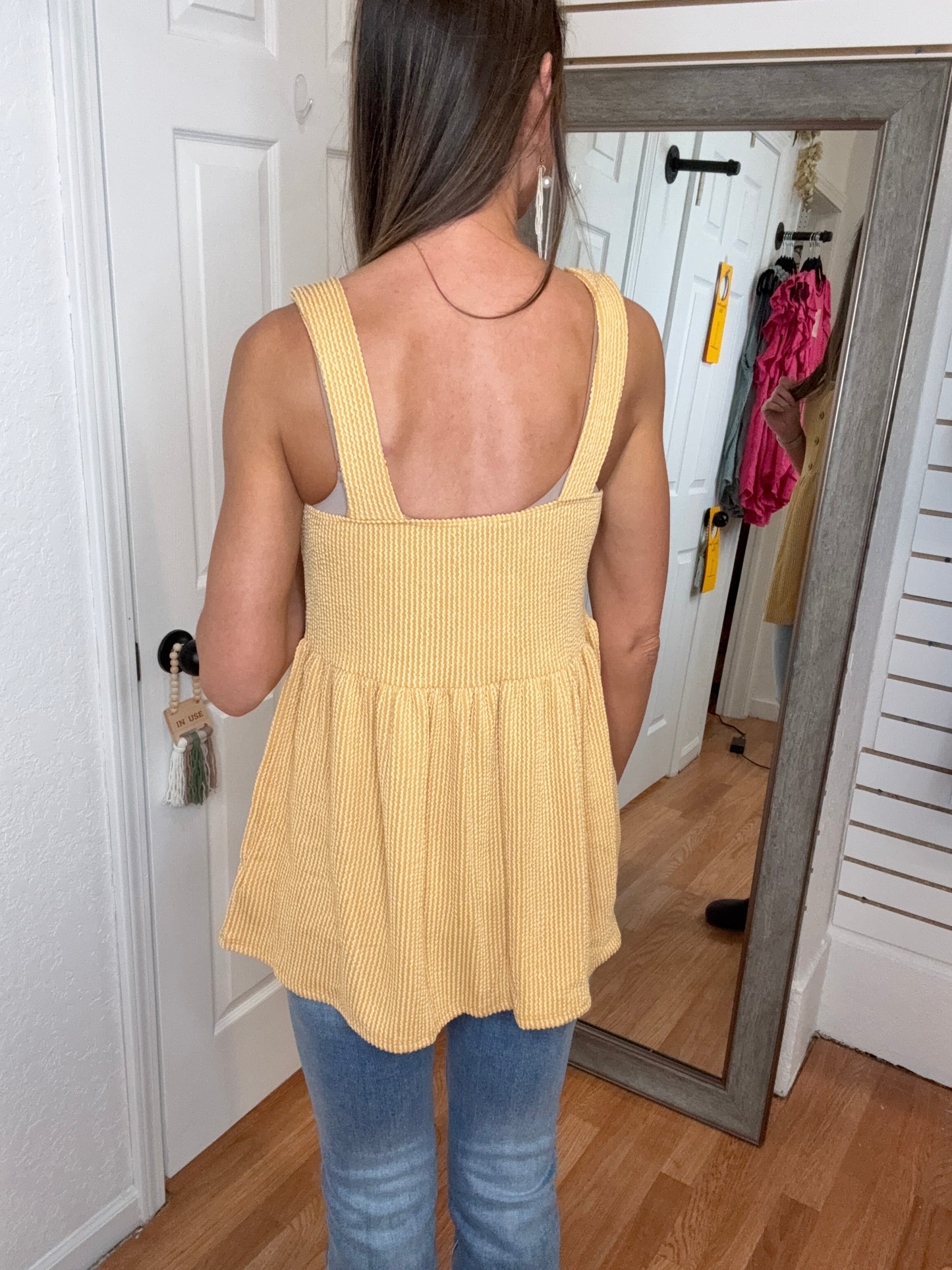 CAMDEN BABYDOLL HENLEY TANK - MUSTARD- HEIMISH