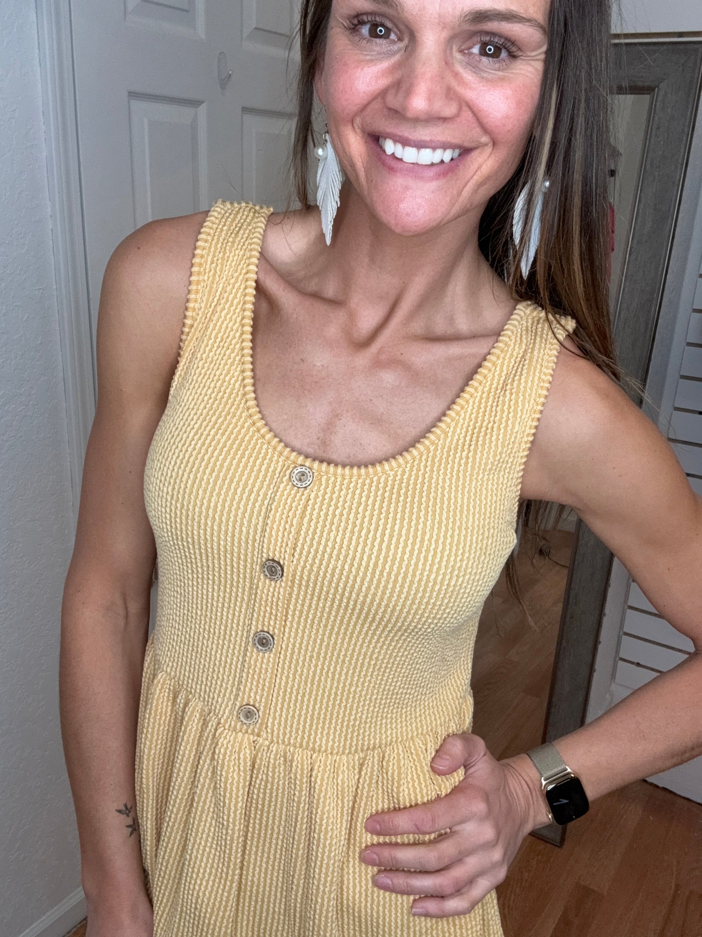 CAMDEN BABYDOLL HENLEY TANK - MUSTARD- HEIMISH