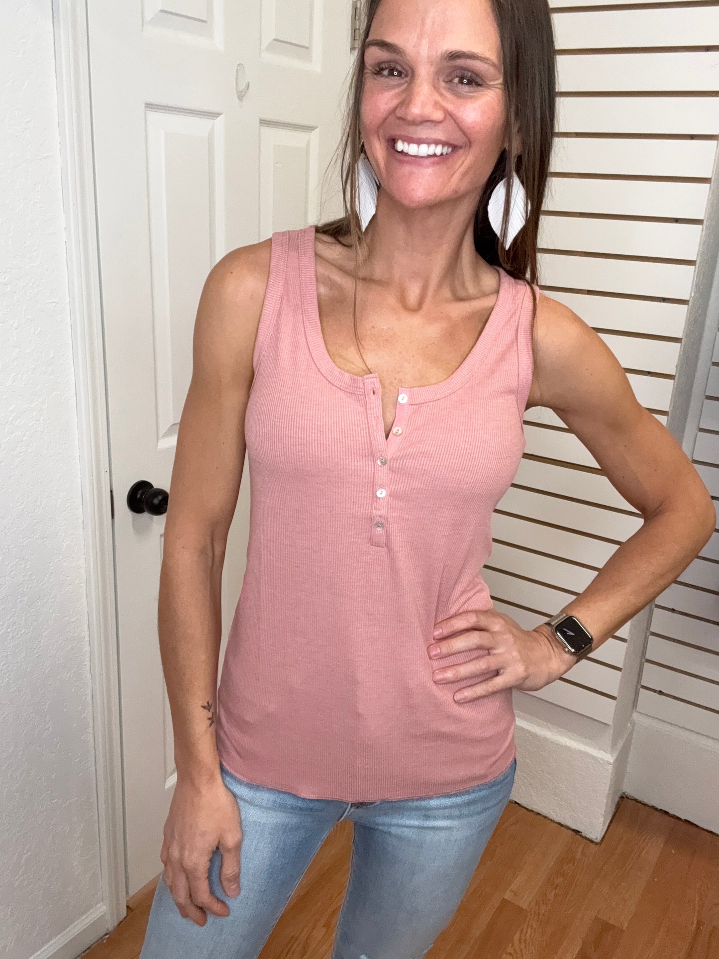 SADIE HENLEY TANK - BLUSH PINK