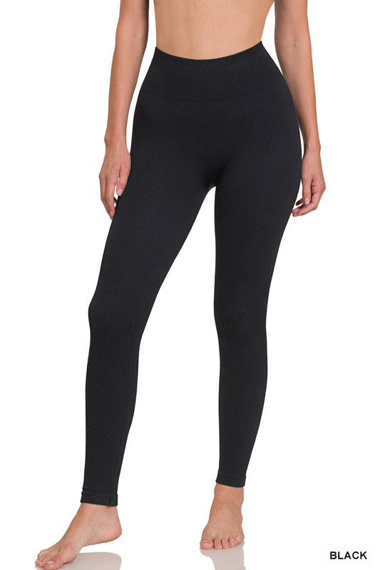 RIBBED SEAMLESS HIGH WAISTED FULL LENGTH FOOTLESS TIGHTS